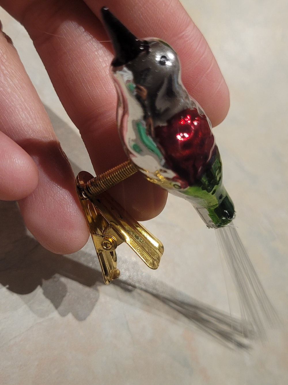 Kurt Adler Glass Hummingbird Clip Ornament - Red, Green, Silver